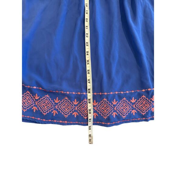 Miami Women’s Blue Boho Boutique Shift Dress Small Embroidered Hem Elastic Waist - Picture 8 of 9